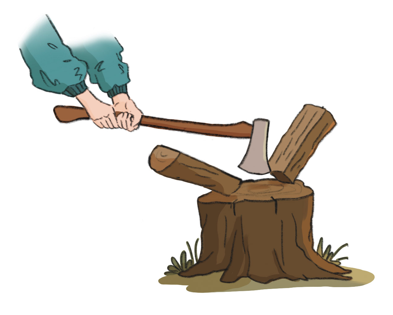 illustration of axe splitting through a log