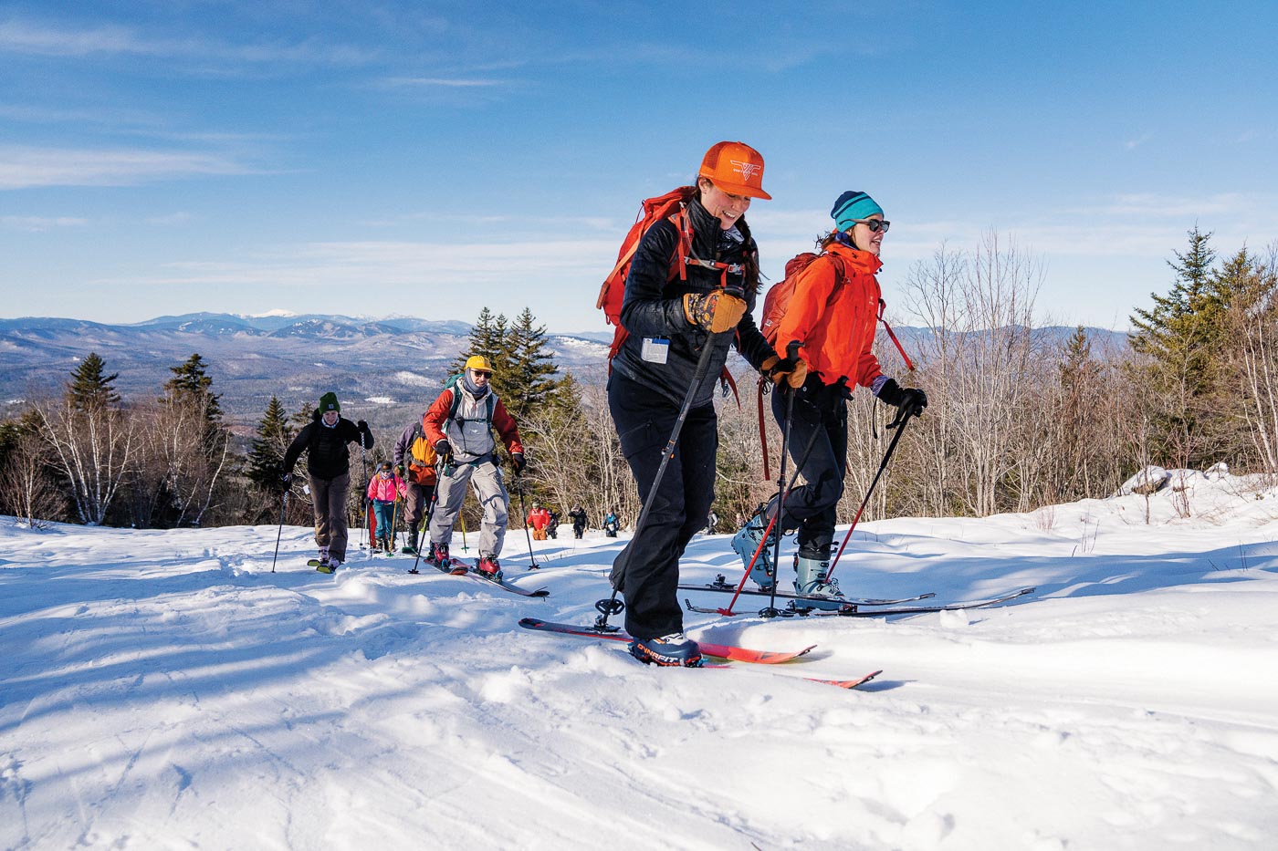 a group called Inclusive Ski Touring skiing on the trails at Mt. Abram
