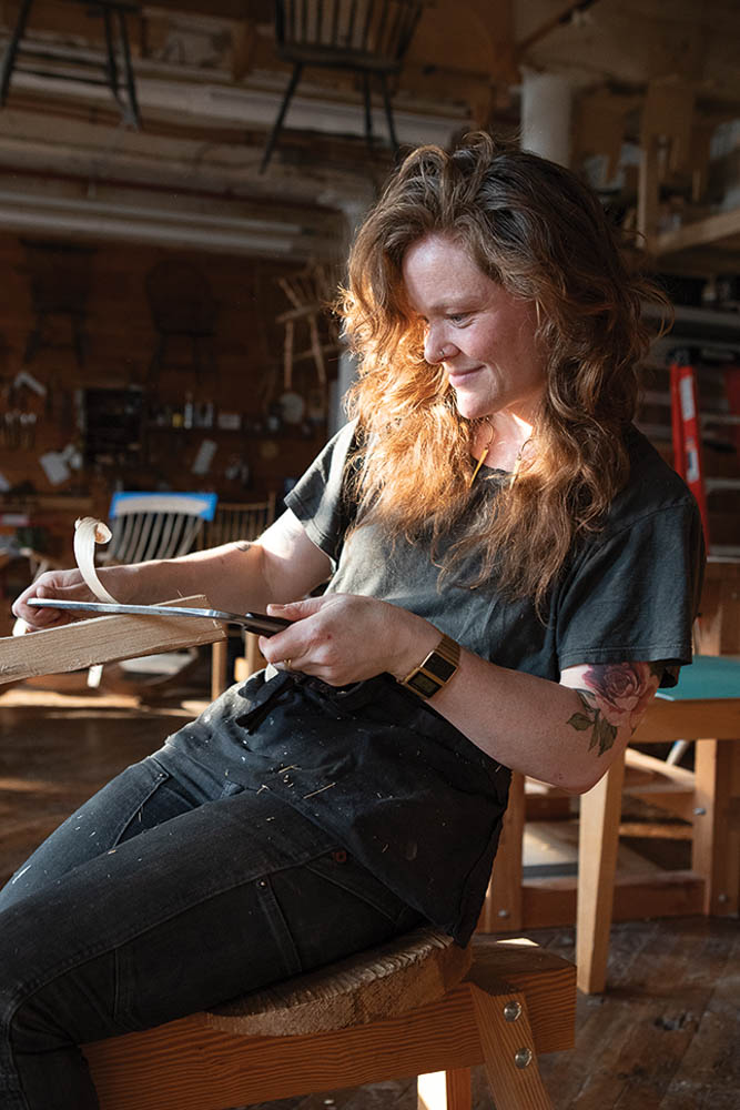 Aspen Golann working in her Berwick furniture-making studio