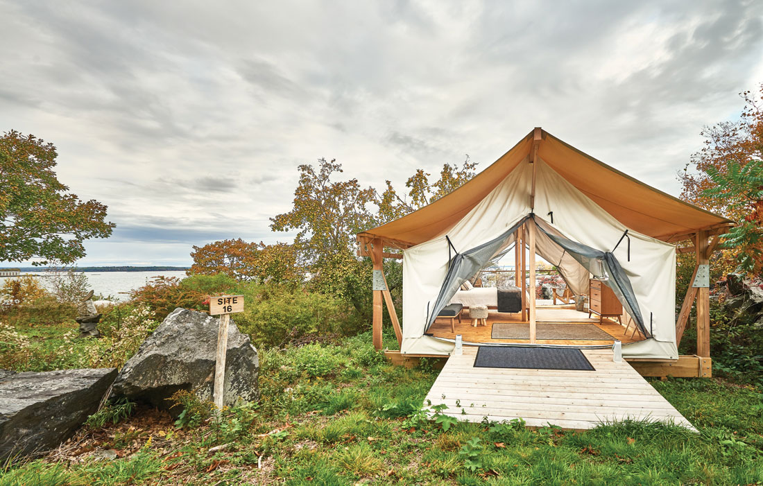 Fortland glamping site #16 at House Island’s Fort Scammel