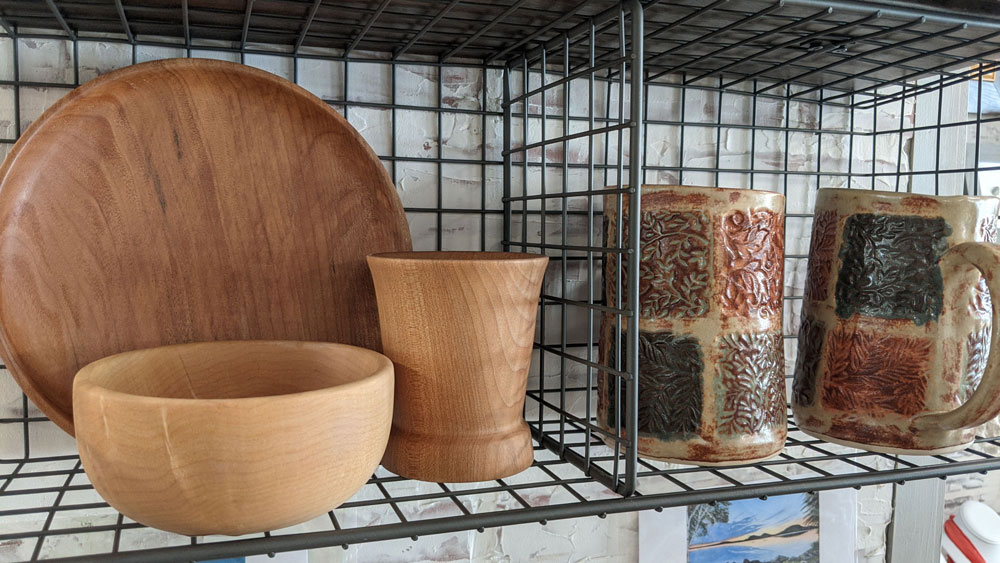 wooden bowls and pottery