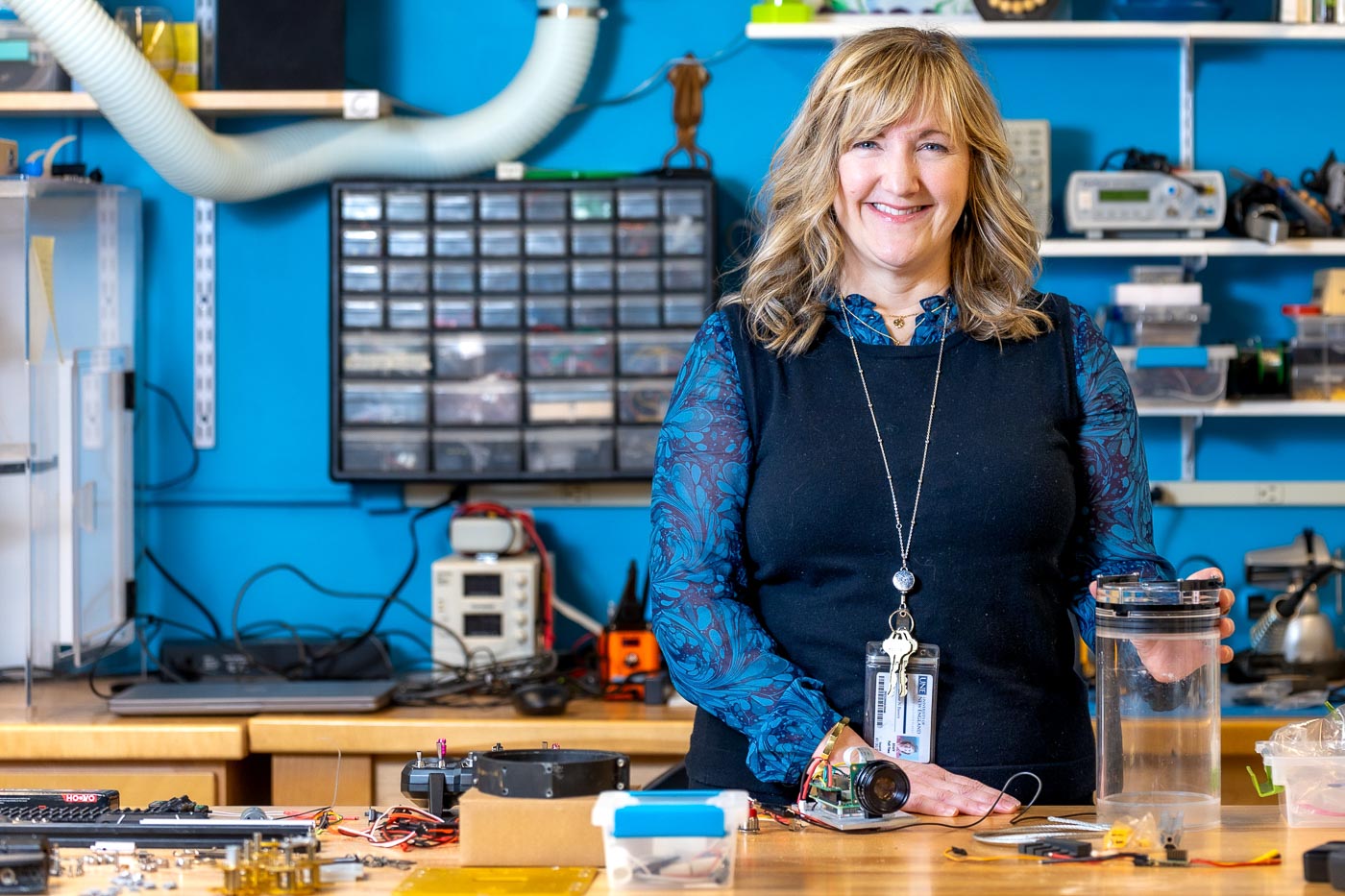 UNE’s Justine Bassett at the university’s P.D. Merrill Makerspace
