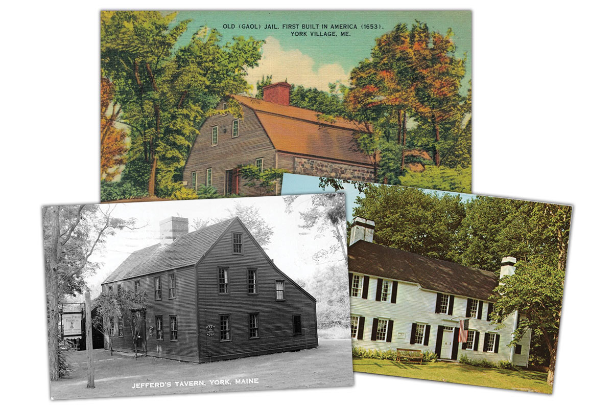 Postcards of the Old Gaol, the Emerson-Wilcox House, and Jefferds Tavern at the Old York Historical Society