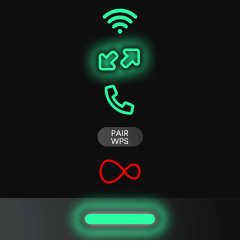 Flashing green power and internet light, solid green WiFi and phone* light